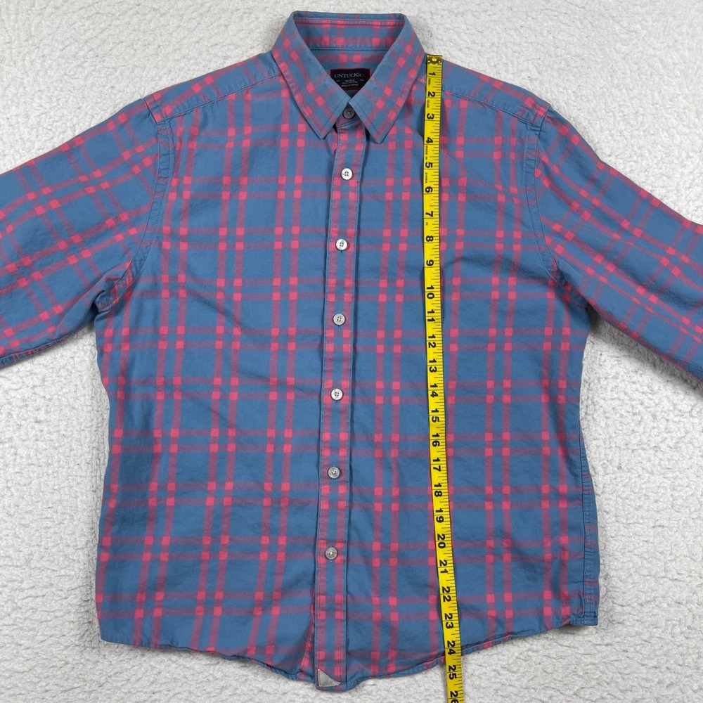 UNTUCKit Shirt Mens Small Blue Pink Plaid Flannel Cotton Button Down Long Sleeve - Picture 5 of 11
